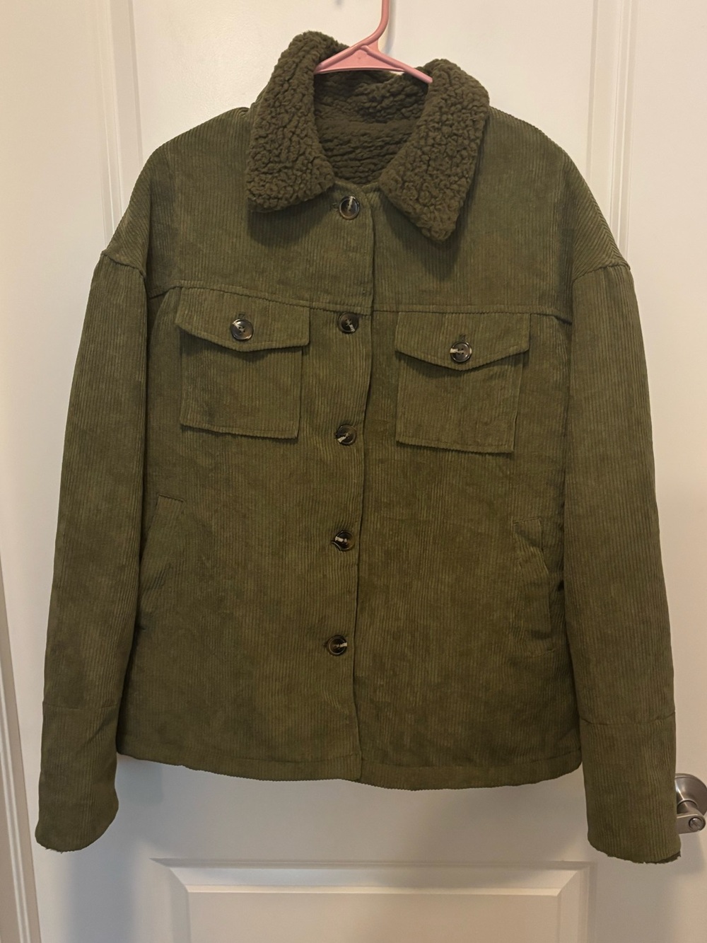 Olive Green Sherpa-Lined Corduroy Jacket